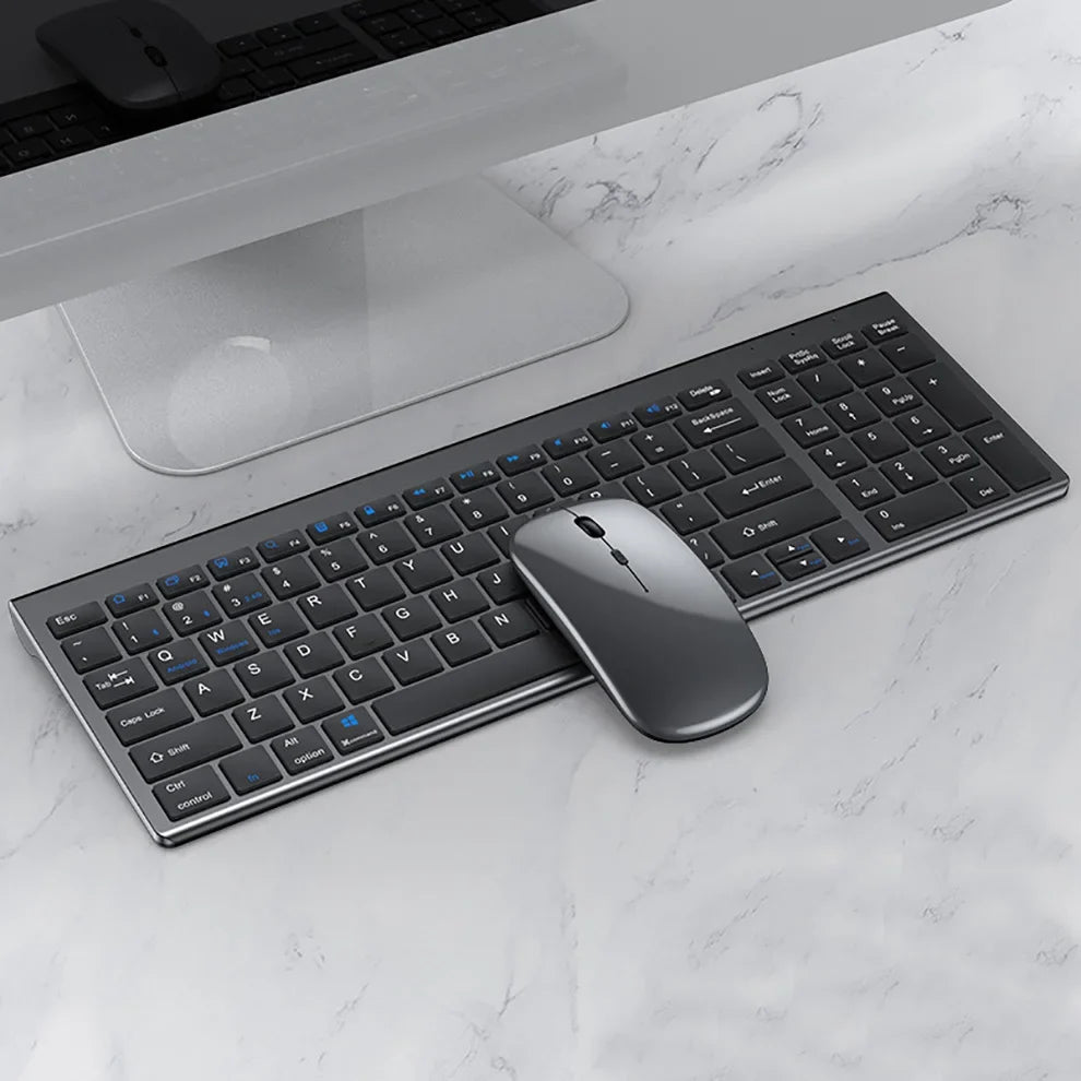 Slim Rechargeable Bluetooth Keyboard and Mouse Set for Laptop Computer 2.4G USB Wireless Keyboard and Mouse Combo