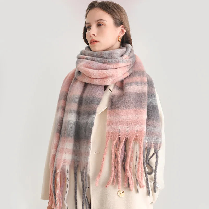 Cashmere-Like Scarf – Thick Warm Tassel Shawl for Men & Women, Student Neck Wrap, Blanket Style Bufanda