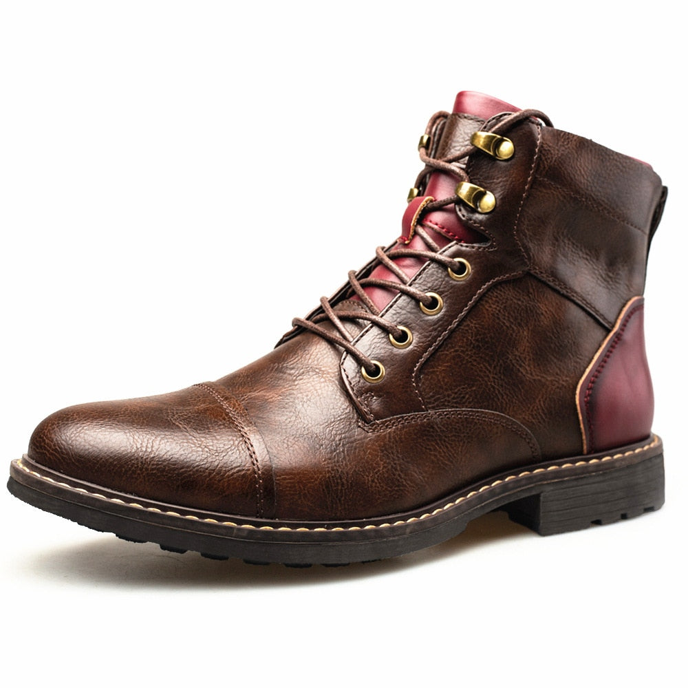 Retro Style Solid Leather Ankle Boots Side Zip Lace Up Round Head