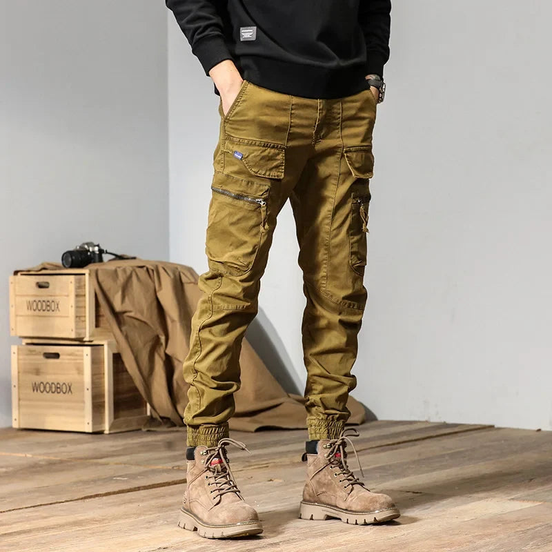 Men's bound feet fashion American retro Cargo pants  large pocket casual pants