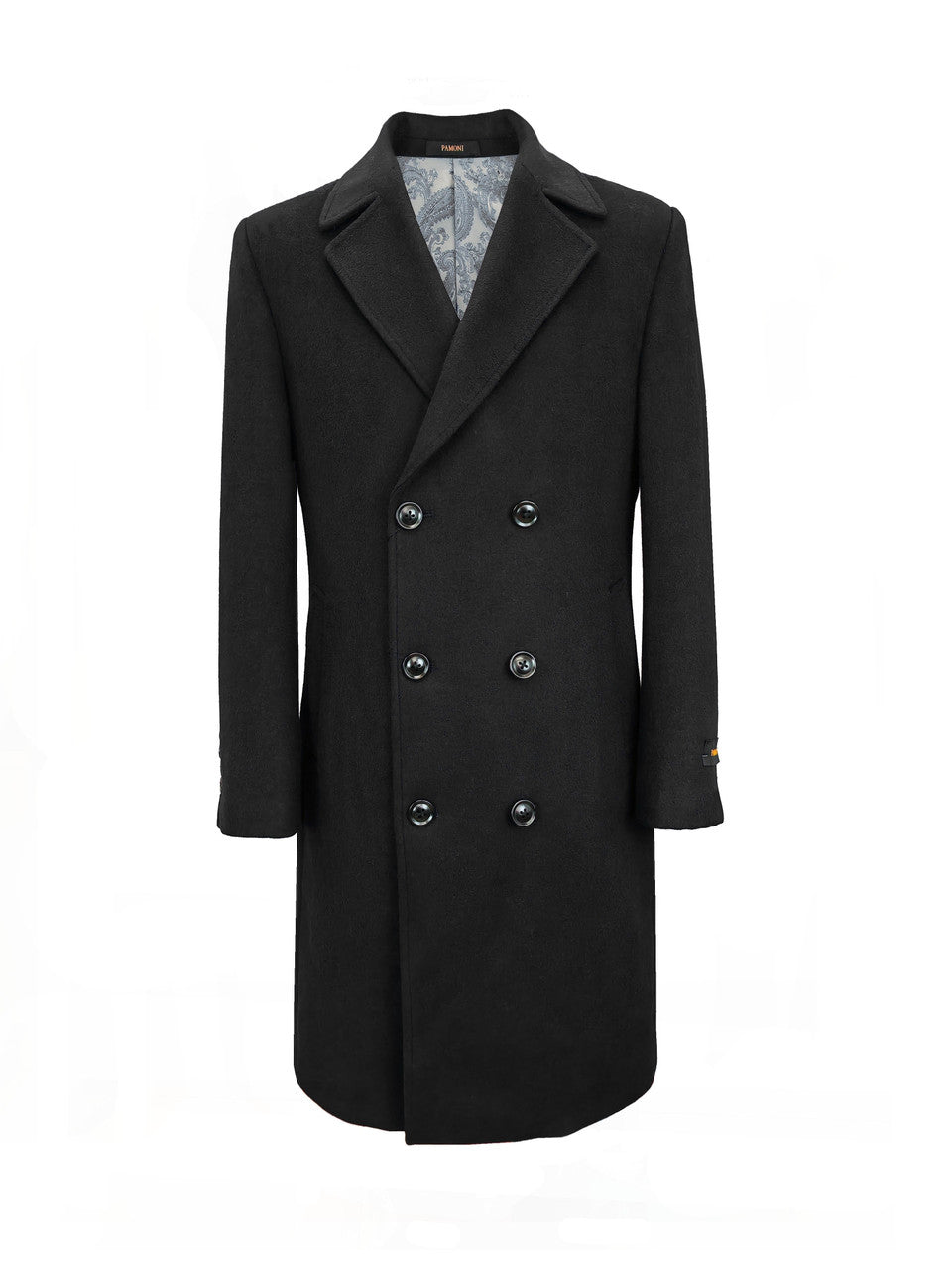 Men's Black Double Breasted Long Overcoat