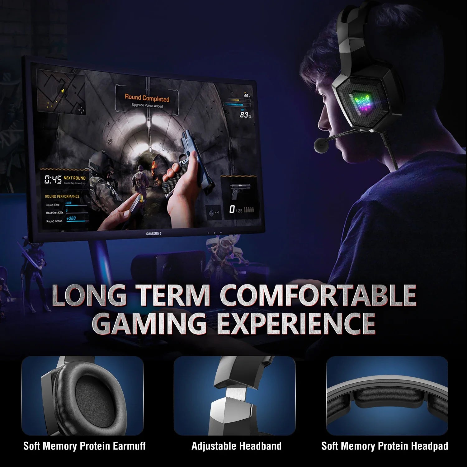 K8 Gaming Headphones with Flexible HD Mic RGB Gaming Headset