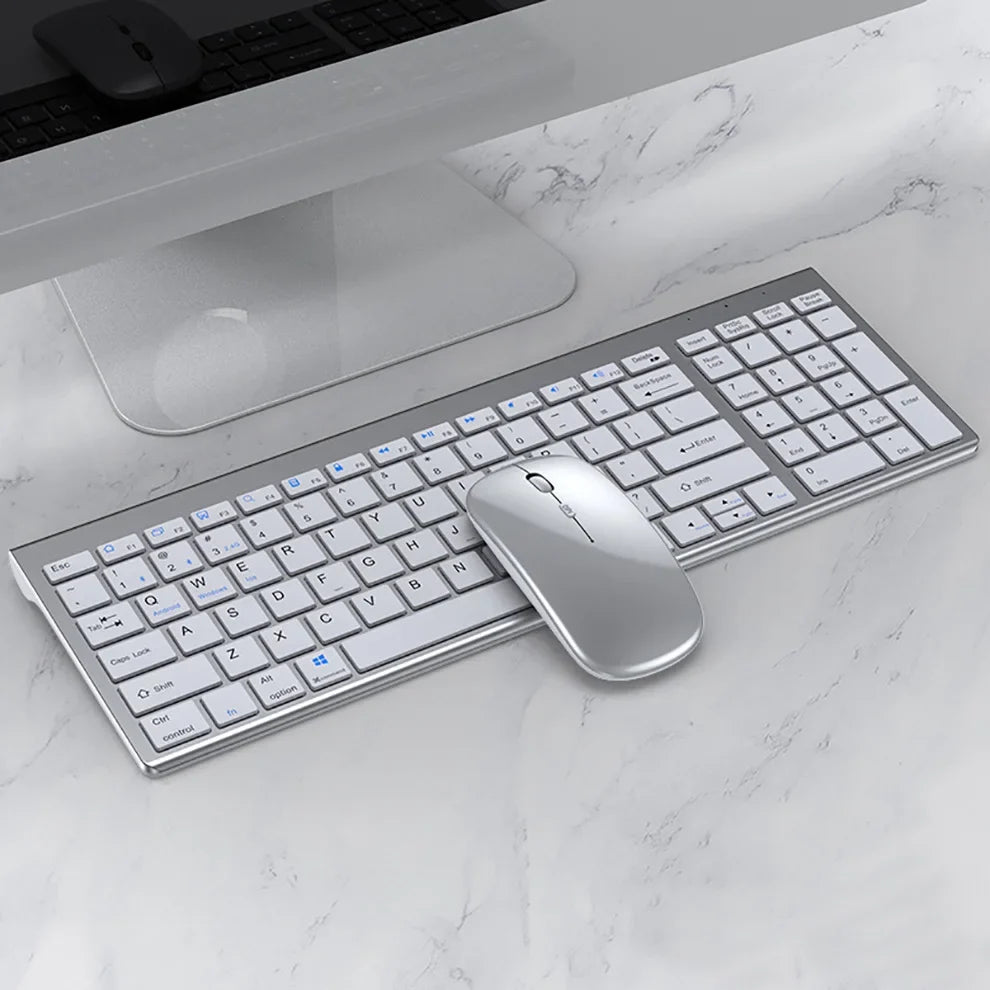 Slim Rechargeable Bluetooth Keyboard and Mouse Set for Laptop Computer 2.4G USB Wireless Keyboard and Mouse Combo