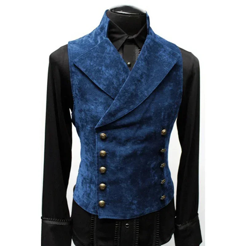 Men’s Victorian Steampunk Velvet Waistcoat – Double-Breasted Gothic Tailored Vest