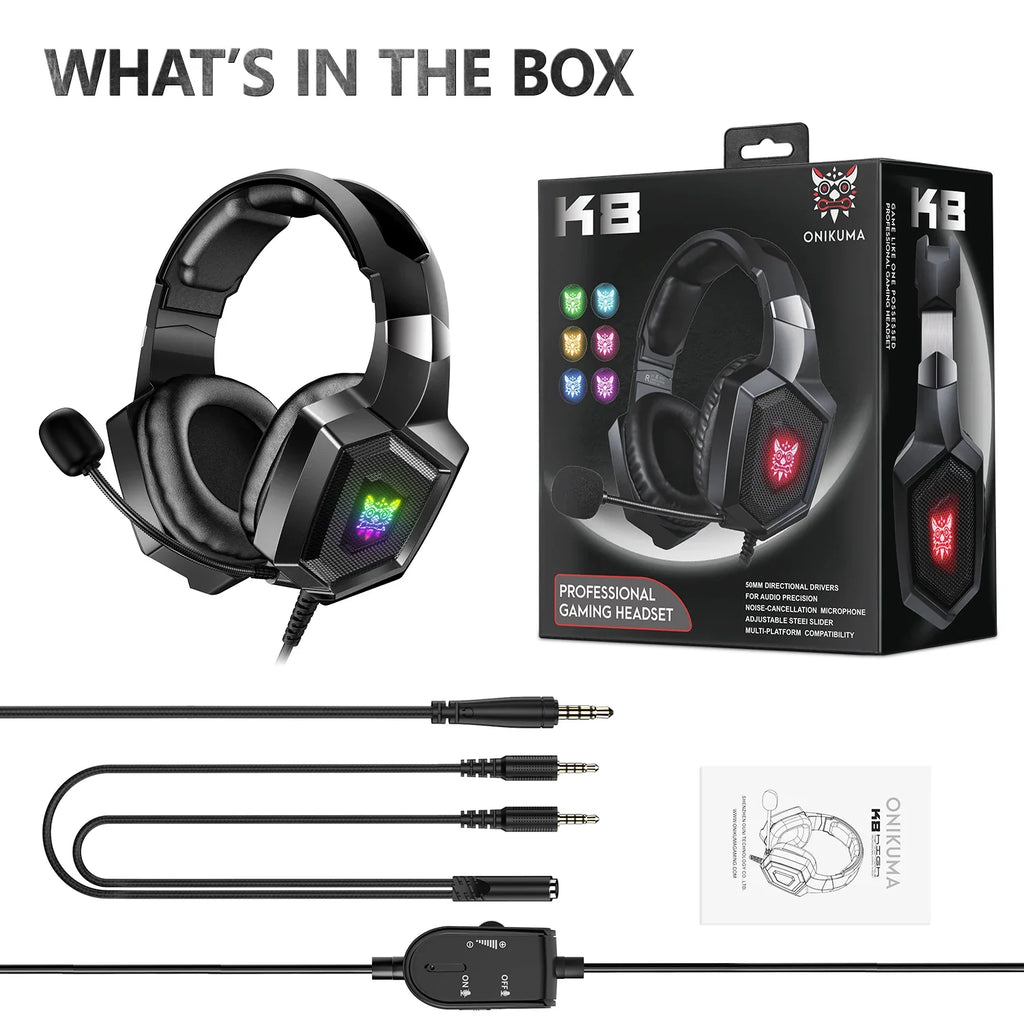 K8 Gaming Headphones with Flexible HD Mic RGB Gaming Headset