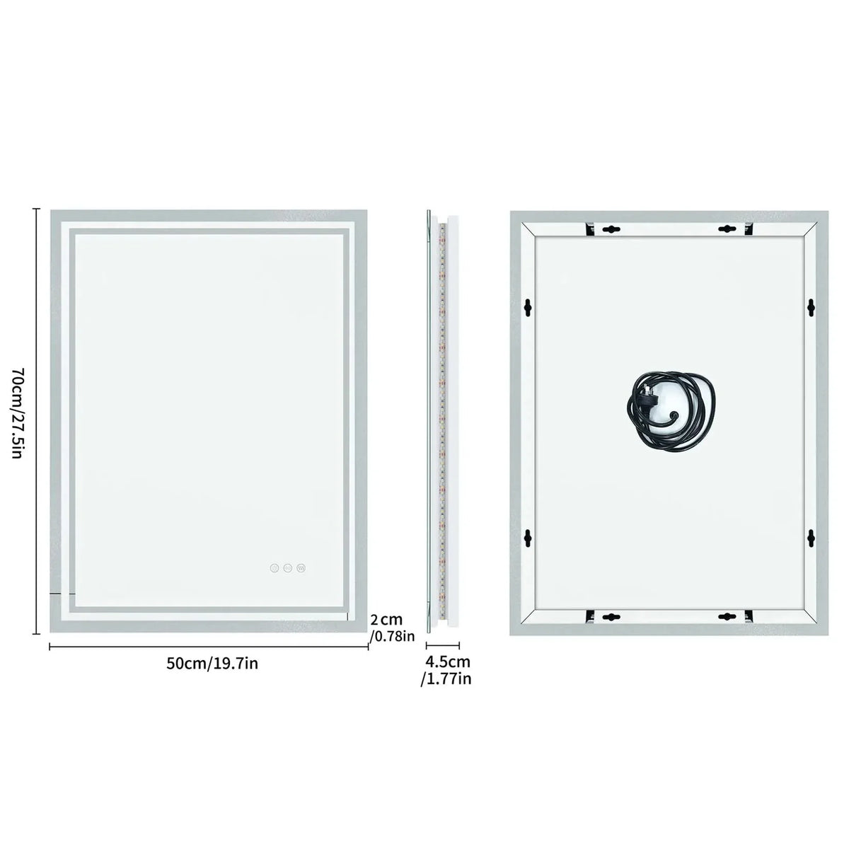 LED Light Bathroom Mirror Illuminated Wall Mounted Vanity Makeup Anti-Fog Rectangle 3 Colors Touch Light
