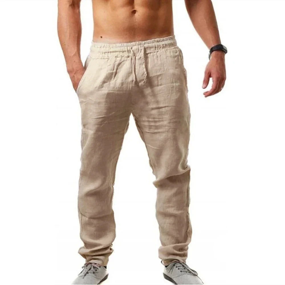 Men's Summer Casual Lightweight Breathable Pants Loose Fit Elastic Waist Trousers