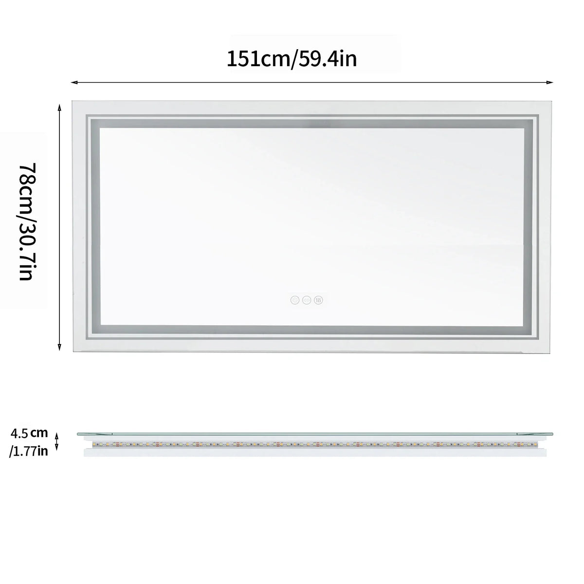 Jumbo-Large Illuminated LED Bathroom Mirror, Front and Backlit Lights, Wall Mounted, Touch Anti-fog Vanity Mirror