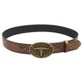 Western Cowboy PU Leather Belt with Longhorn Bull Head Buckle – Vintage Rodeo Belt for Men & Women, 3.8cm Wide, Buckle 8x5.5cm