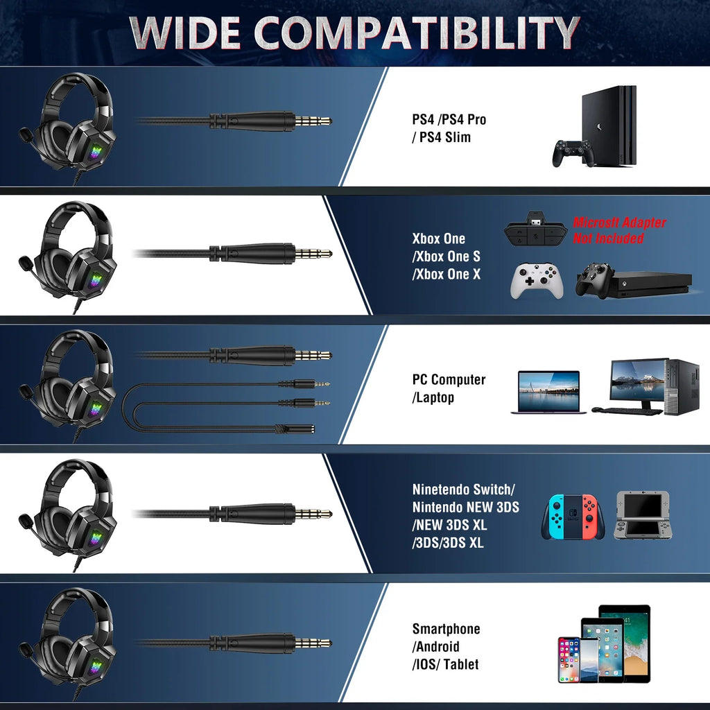 K8 Gaming Headphones with Flexible HD Mic RGB Gaming Headset