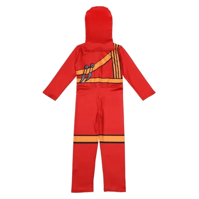 Boys Japanese Ninja Onesie Play Costume Printed Green Cartoon Anime Mask Costume Japanese Samurai Fork Halloween Dress Up Party