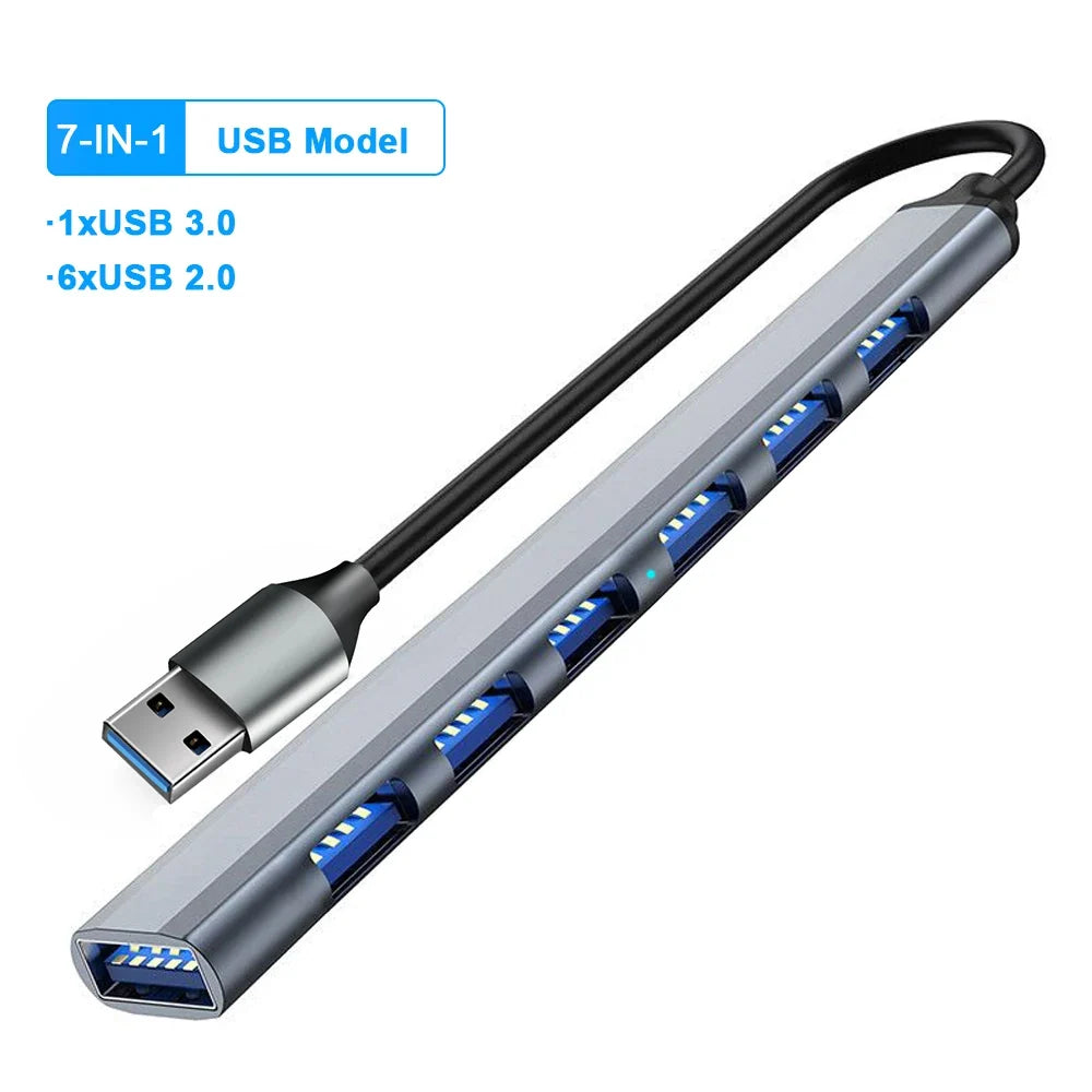 USB HUB Type C 3 0 USB-A Hub Splitter 7 Port USB3.0/2.0 With USB-C 5Gbps High Speed Data Transmission For PC Laptop Macbook