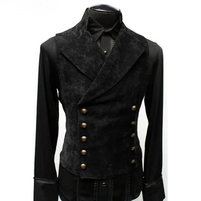 Men’s Victorian Steampunk Velvet Waistcoat – Double-Breasted Gothic Tailored Vest