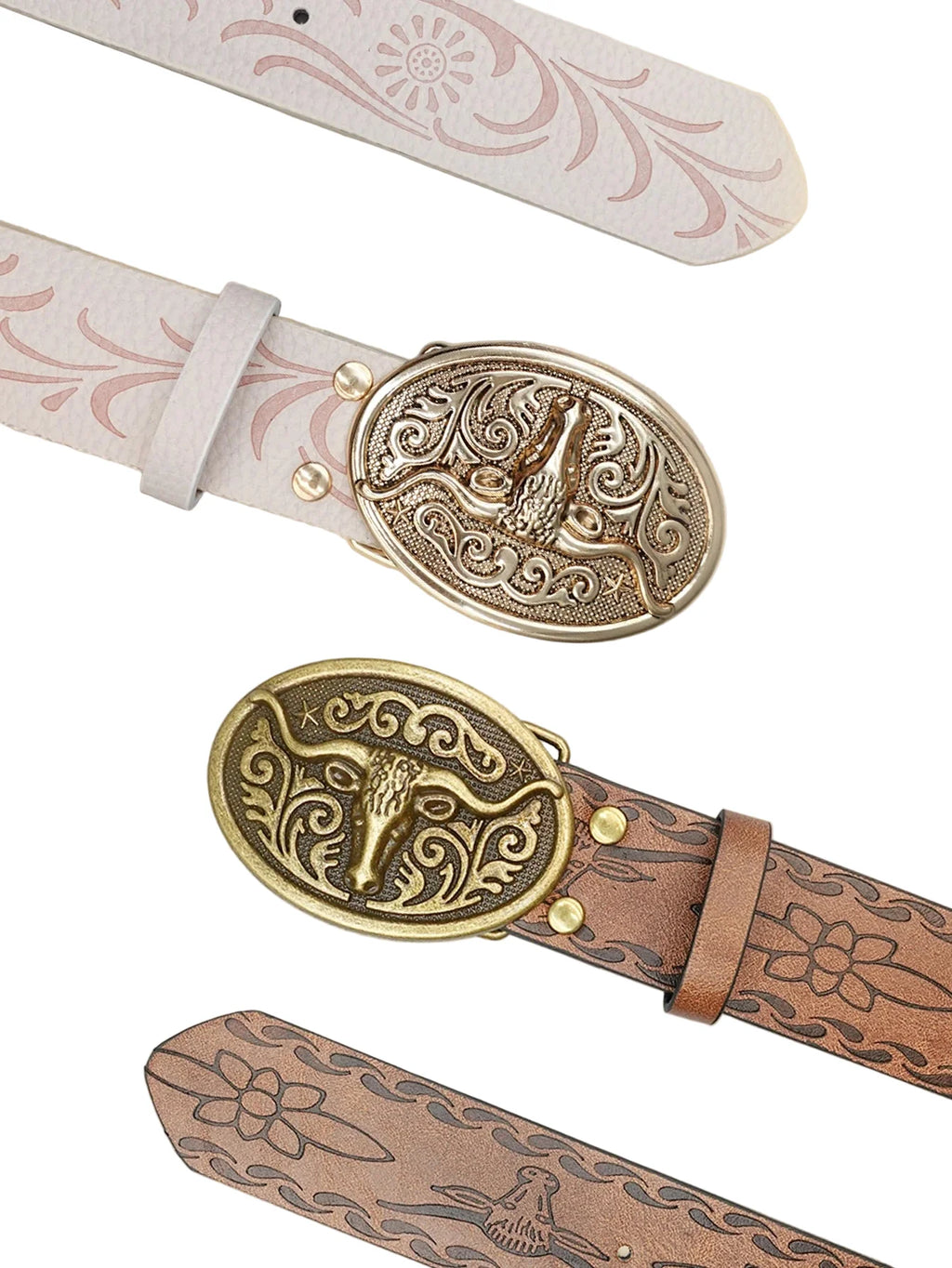 Western Cowboy PU Leather Belt with Longhorn Bull Head Buckle – Vintage Rodeo Belt for Men & Women, 3.8cm Wide, Buckle 8x5.5cm
