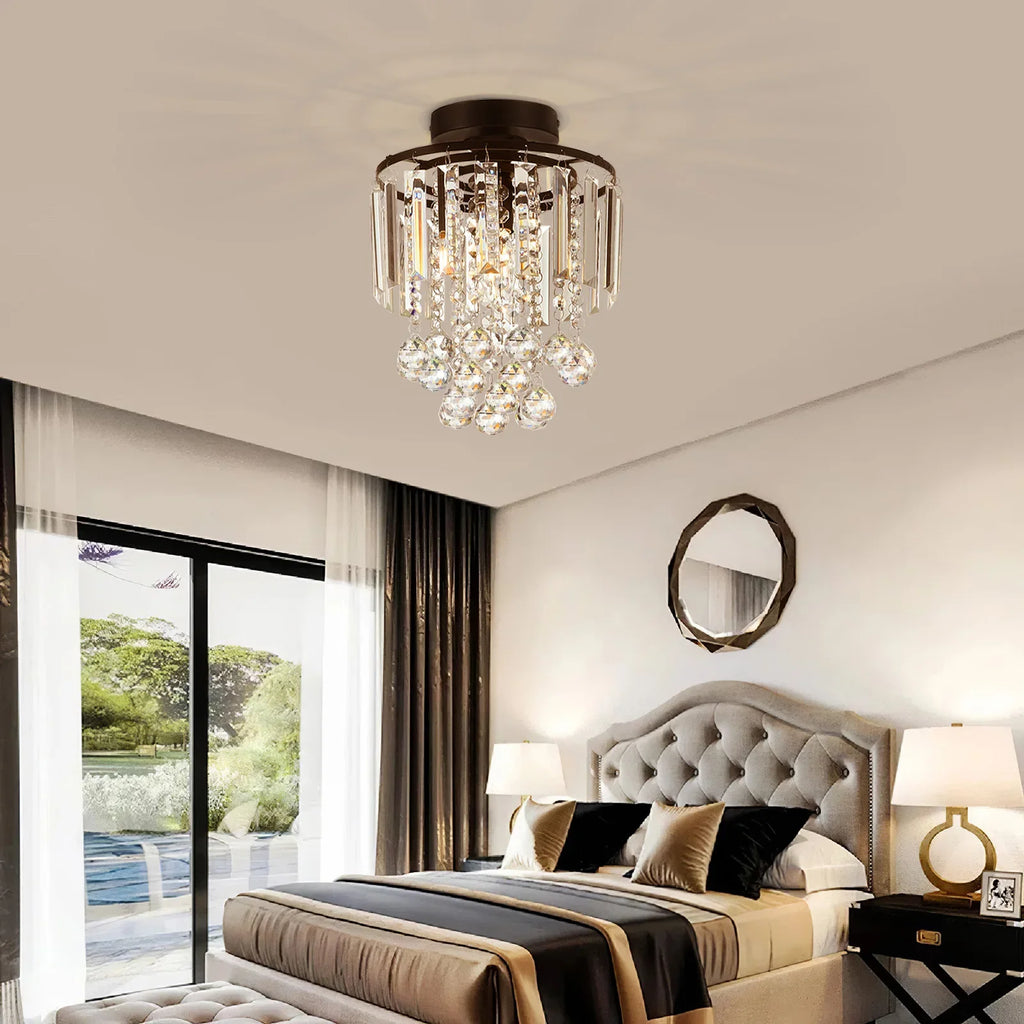 KOMORE Crystal Mount Ceiling Light 23cm /25cm / 30cm Dia for Living Room, Bedroom, Kitchen