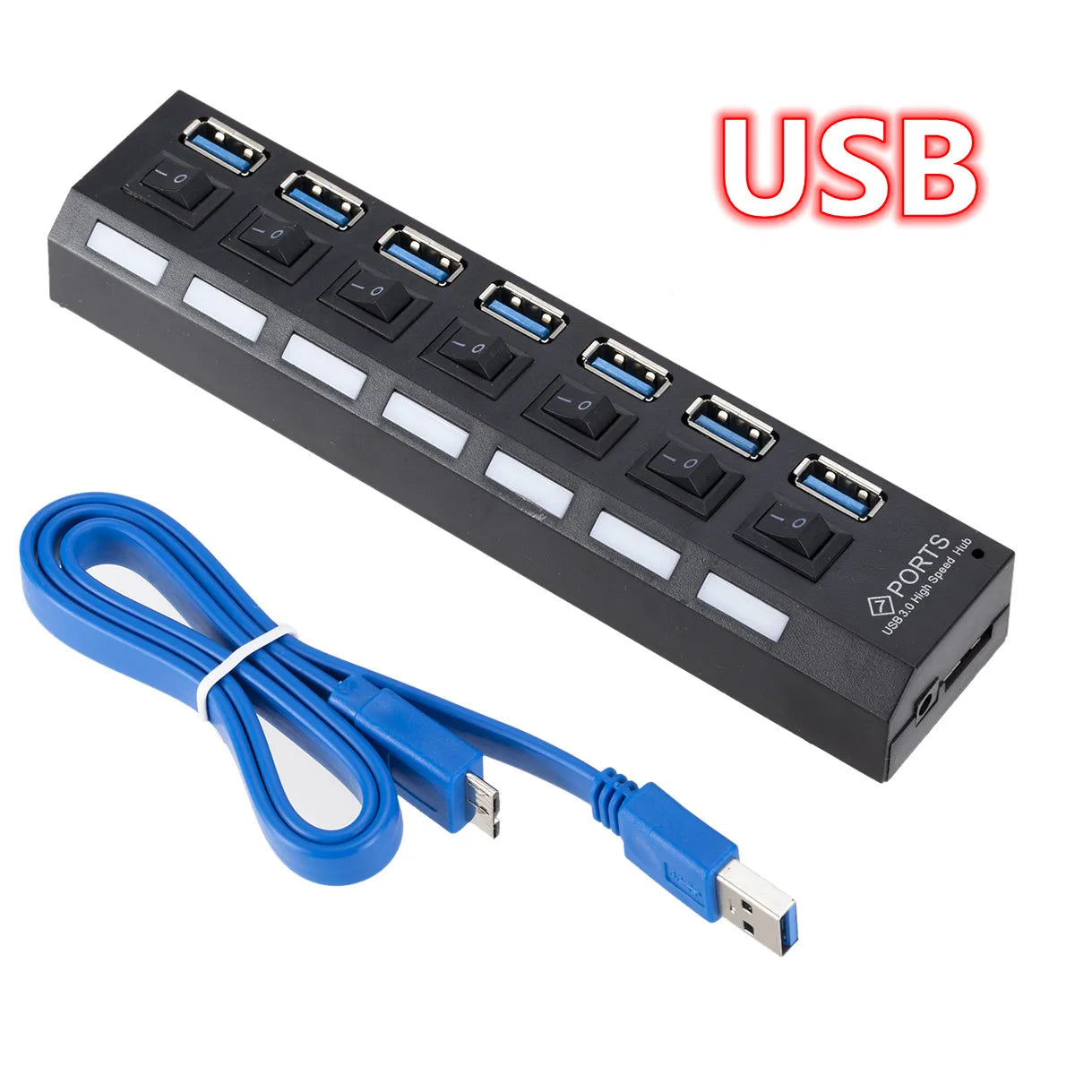 GRWIBEOU USB 3.0 Hub USB Hub 3.0 Use Power Adapter Multi USB Splitter 7 Port Multiple 3 Hab Expander USB Hub with Switch for PC