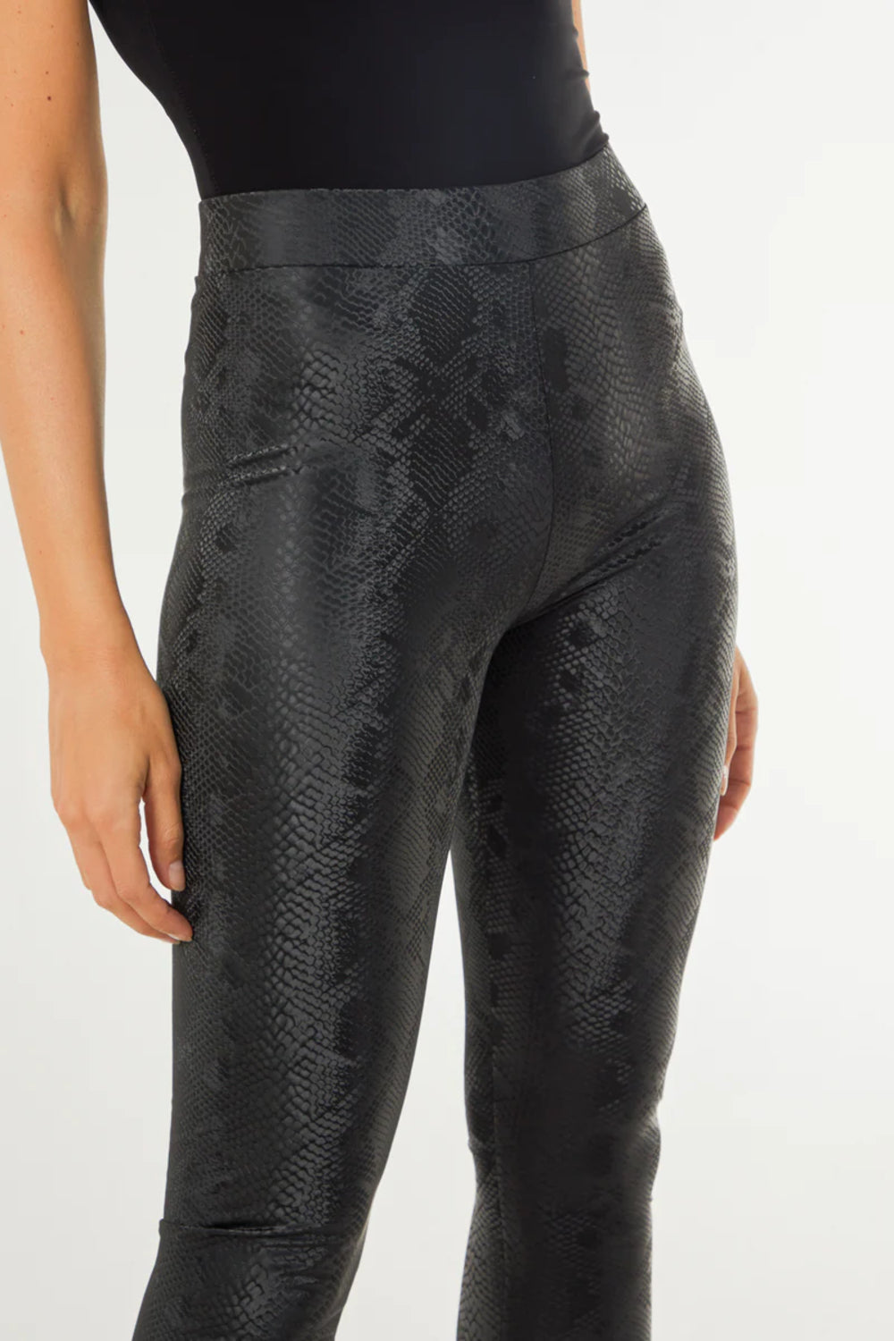 Black Snake Print Leather Look Leggings