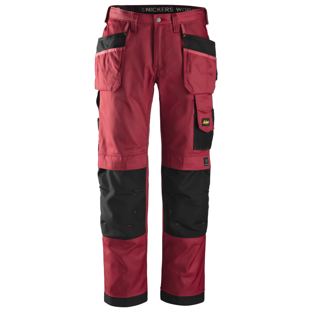 Snickers 3212 Craftsmen Holster Pocket Trousers, DuraTwill Chilli Red/Black Waist 47"- Leg 30"- Snickers Size: 120