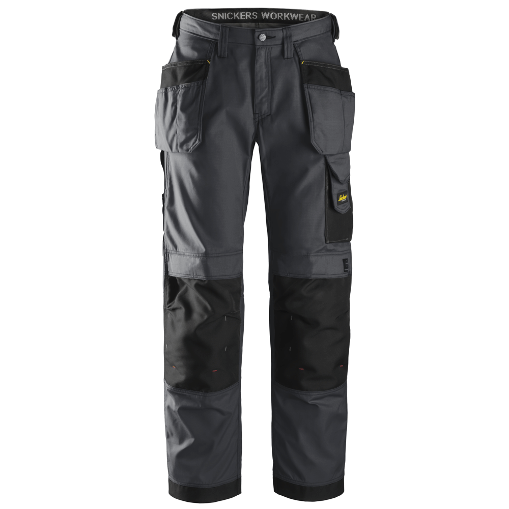 Snickers 3213 Craftsmen Holster Pocket Trousers, Rip-Stop Steel Grey/Black Waist 30"- Leg 30"- Snickers Size: 84