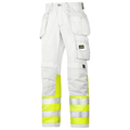 Snickers 3234 Painter’s Hi-Vis Trousers, Class 1 - White/Yellow, Waist 28" - Leg 32" - Snickers Size: 42