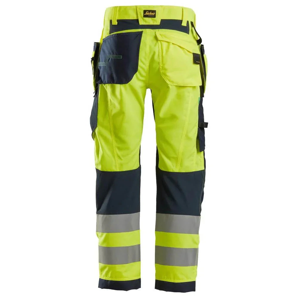 Snickers 6932 FlexiWork Hi-Vis Work Trousers Holster Pockets CL2 Yellow 36" Waist - 37" Leg - Snickers Size 252
