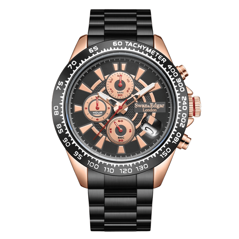Limited Edition Swan & Edgar Hand Assembled Speed Target Mechanical Quartz Rose Black