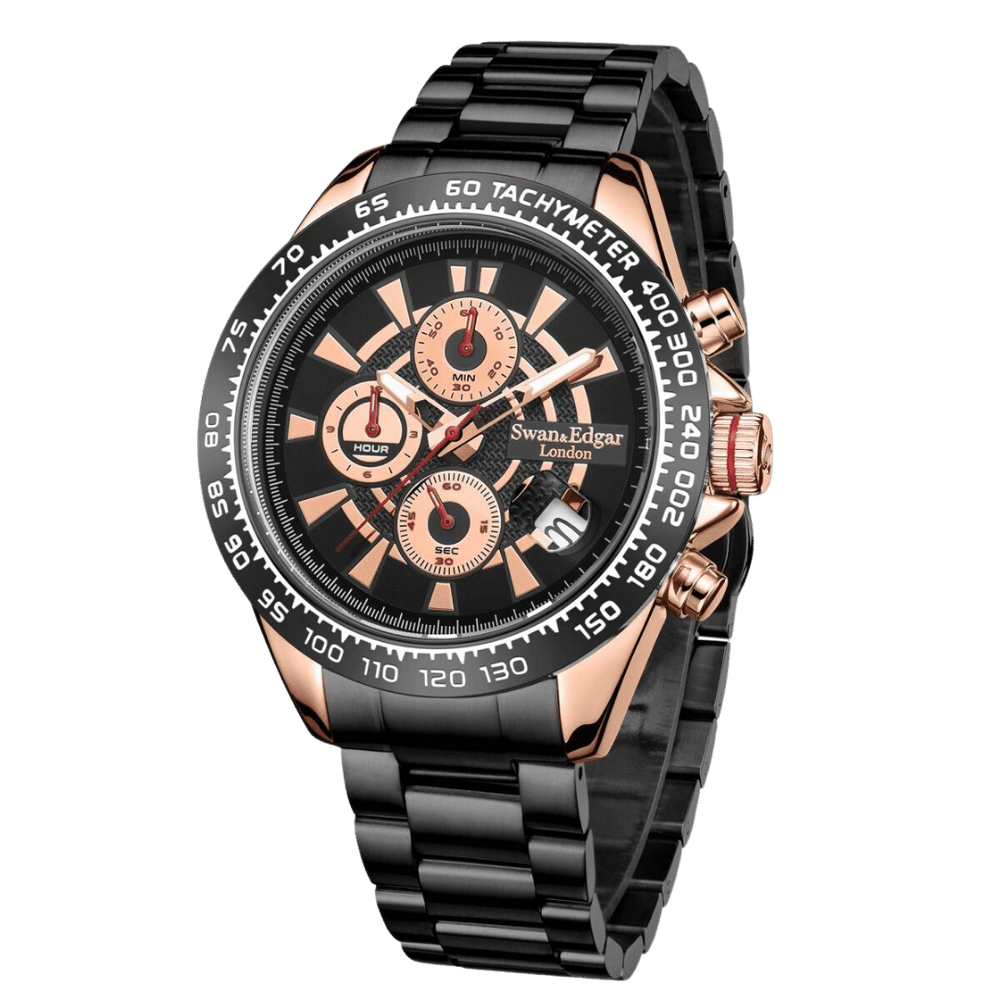 Limited Edition Swan & Edgar Hand Assembled Speed Target Mechanical Quartz Rose Black