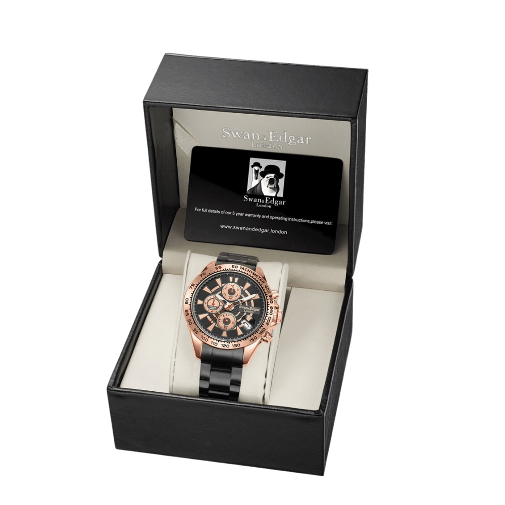 Limited Edition Swan & Edgar Hand Assembled Speed Target Mechanical Quartz Rose Black