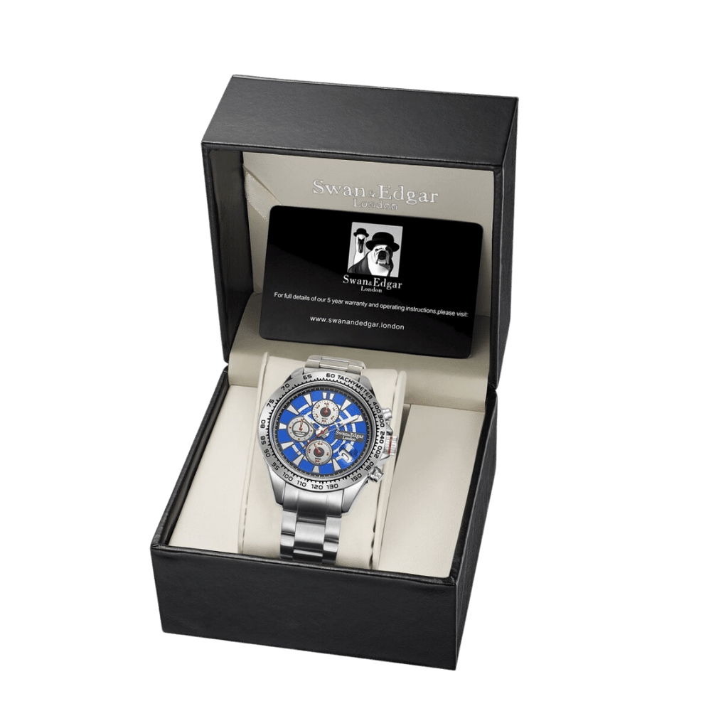 Limited Edition Swan & Edgar Hand Assembled Speed Target Mechanical Quartz Silver Blue