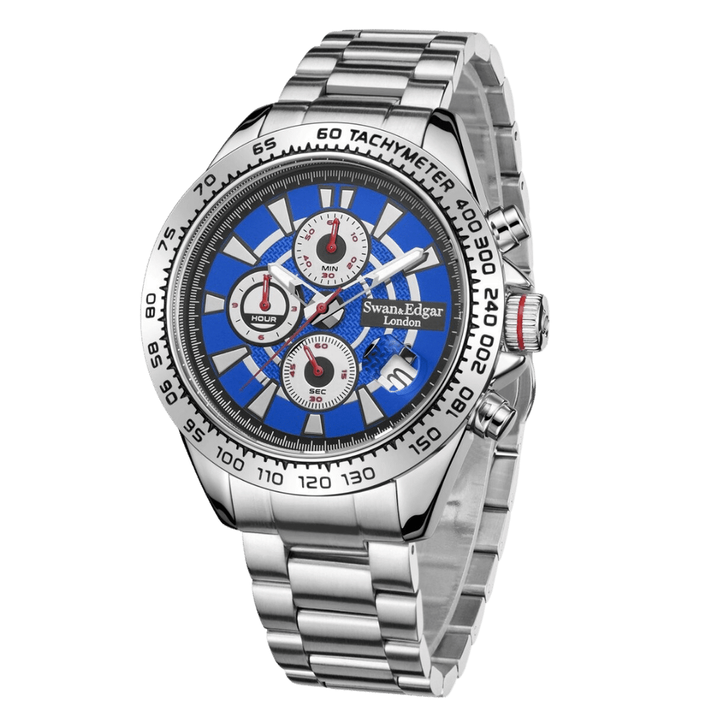 Limited Edition Swan & Edgar Hand Assembled Speed Target Mechanical Quartz Silver Blue