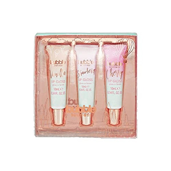 Style & Grace Bubble Boutique Delicious Lip Gloss Gift Set 3 x 10ml (1 x 10ml Cherry Lip Gloss + 1 x 10ml Strawberry Lip Gloss + 1 x 10ml Vanilla Lip Gloss)