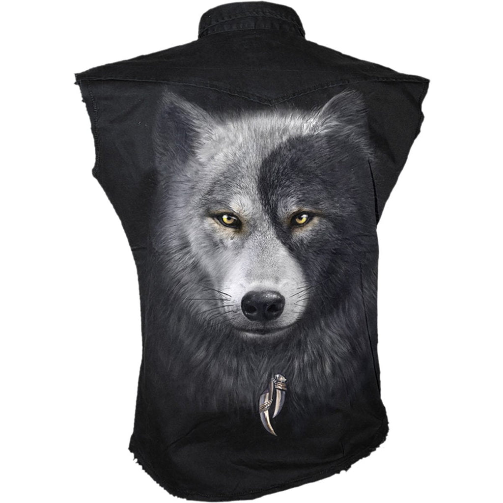 WOLF CHI - Sleeveless Stone Washed Worker Black