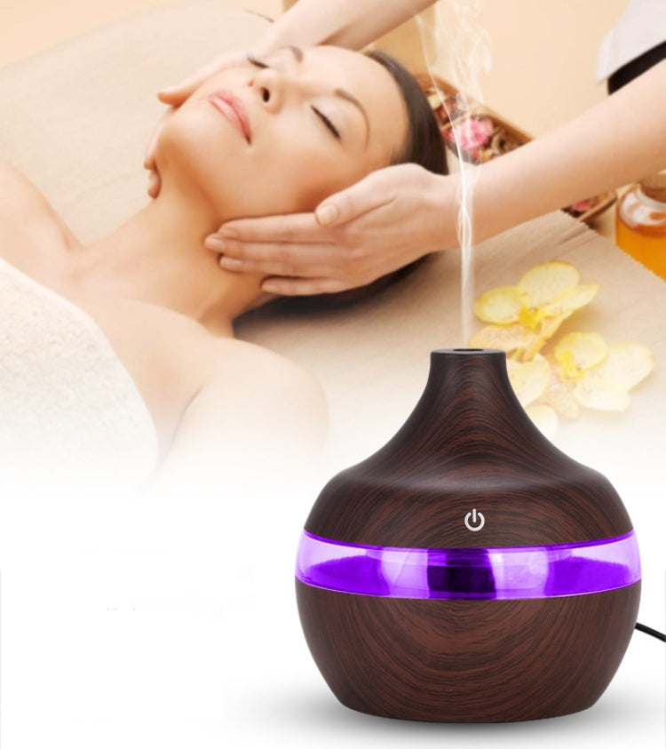 300ML Waterdrop Shape USB Wood Grain Aromatherapy Air Purifier Mute Humidifier, Deep Wood Grain