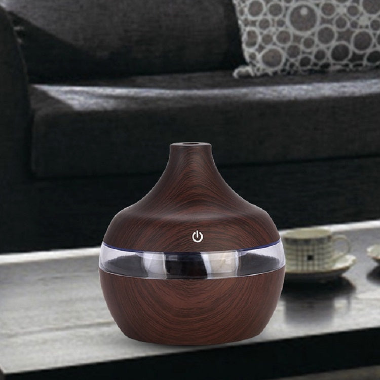 300ML Waterdrop Shape USB Wood Grain Aromatherapy Air Purifier Mute Humidifier, Deep Wood Grain