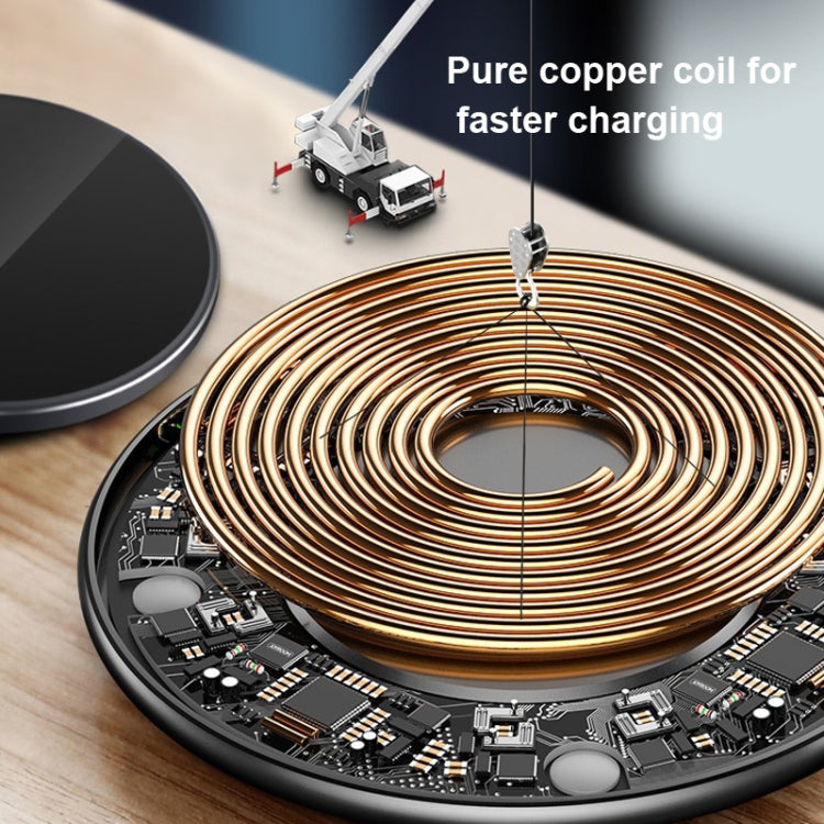 15W Metal Round Wireless Charger Smart Fast Charge, Black + Black Surface, Silver + White Surface, Red + Black Surface, Gold + White Surface, Mirror Black, Mirror White