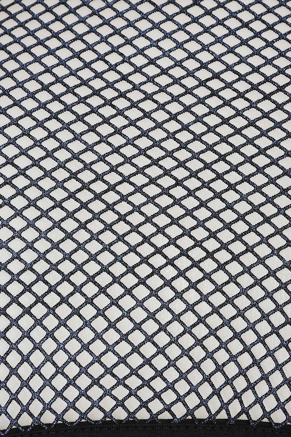 Banned Apparel Venus Metallic Fishnet Bolero Top in Blue Black