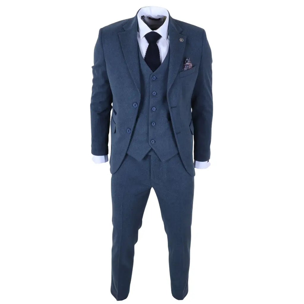 IM40 - Men's Blue 3 Piece Tweed Herringbone Suits