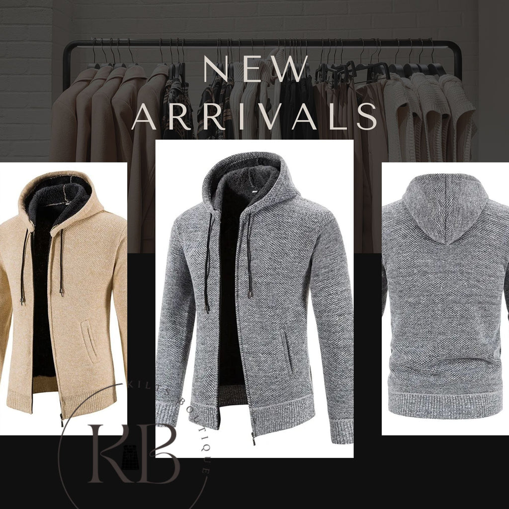 Cardigan Men's Sweater Zipper Hooded Fashion Warm Slim Fit Knitted Sweater