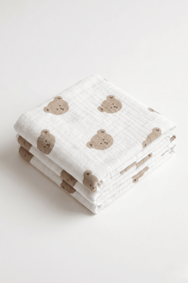 The Happy Bear Muslin Blanket Swaddle