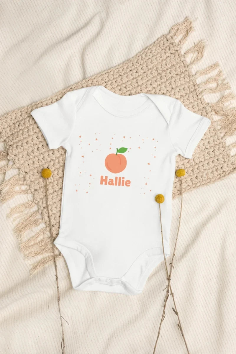 Peach Personalised Bodysuit in White