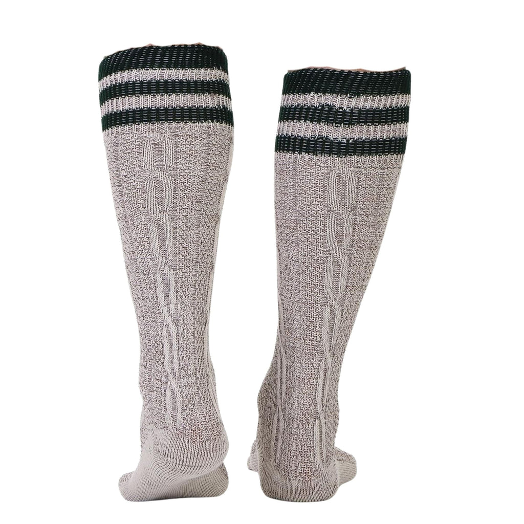 Bavarian Knee-High Cotton Socks – Oatmeal Marl, Green Stripe Cuff