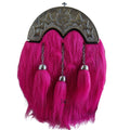 Pink Scottish & Highland Sporran Full Dress Fur Big Thistle Cantle With 3 Tassels Chrome Finish.