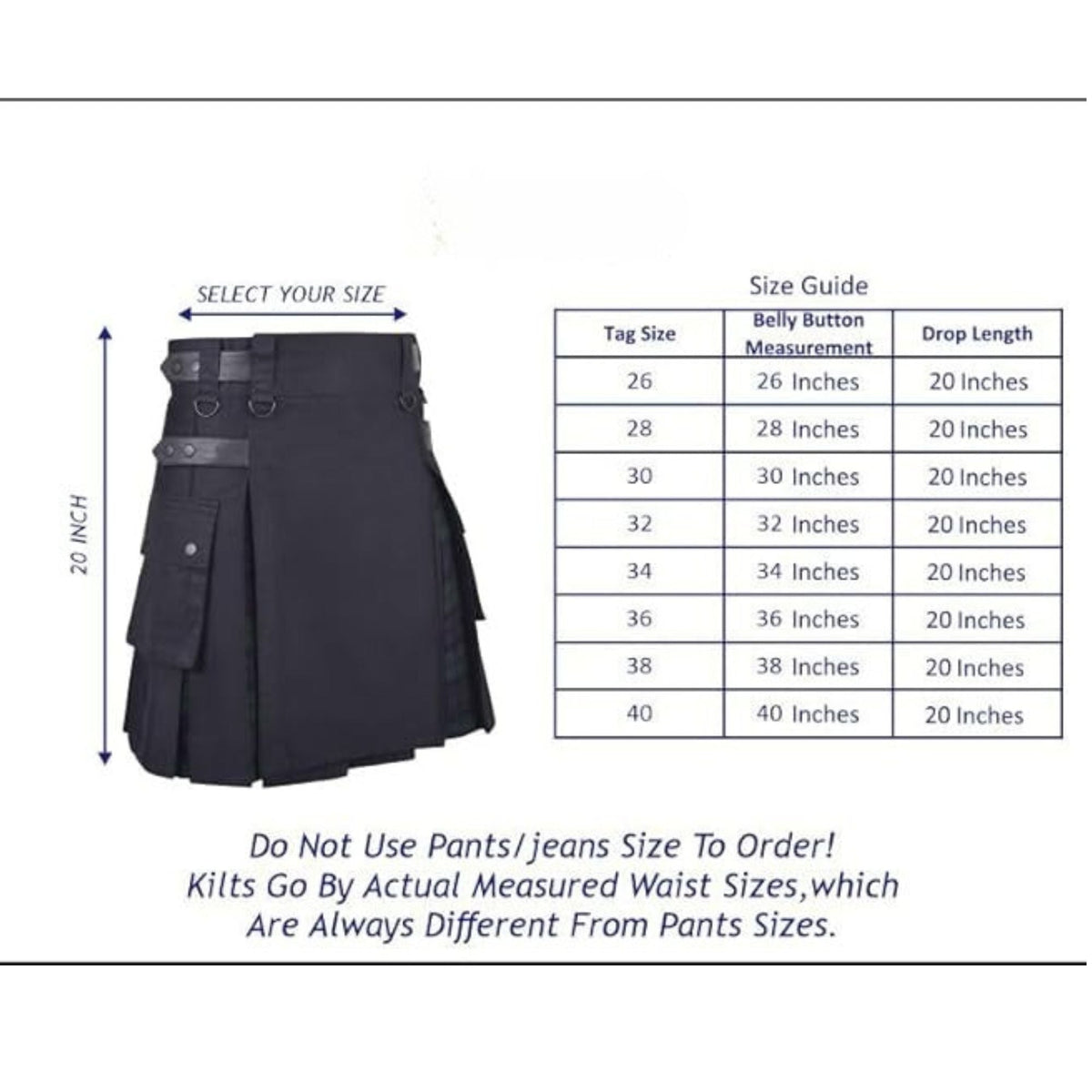 Women’s Hybrid  Black Watch Tartan Kilt Skirt – Adjustable Closure, Pleated, Durable Acrylic