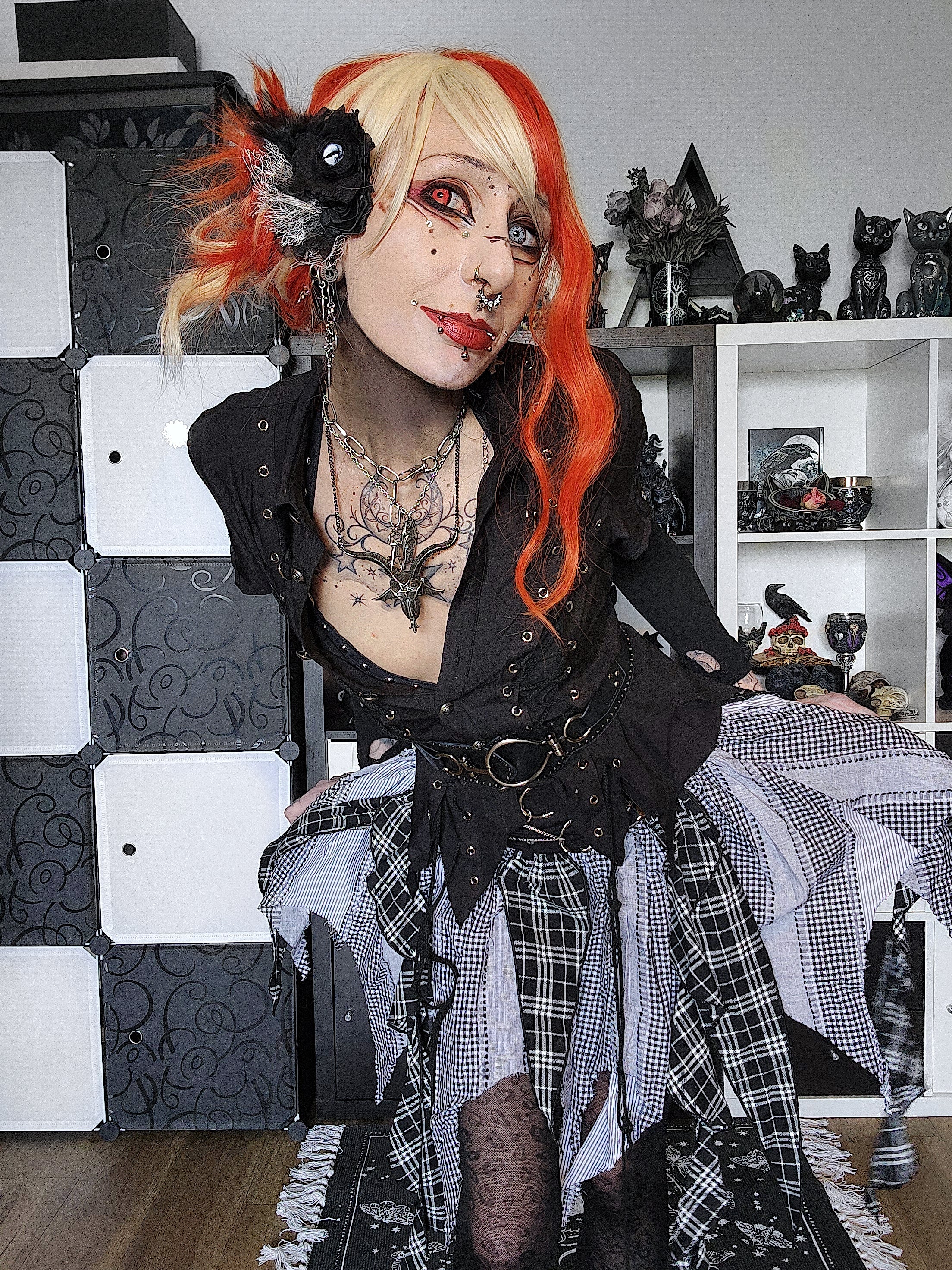 Dark in Love Ruptured Lace-Up Goth Shirt - D-Ring Hardware & Handkerchief Hem