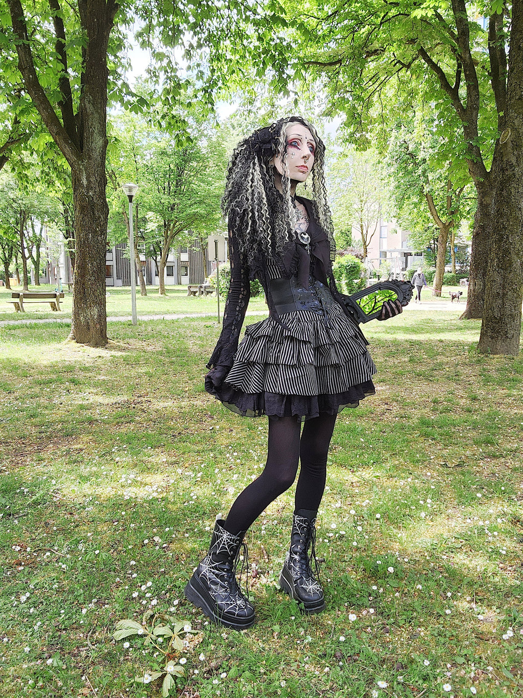Dark in Love Vintage Striped Ruffle Tier Dress