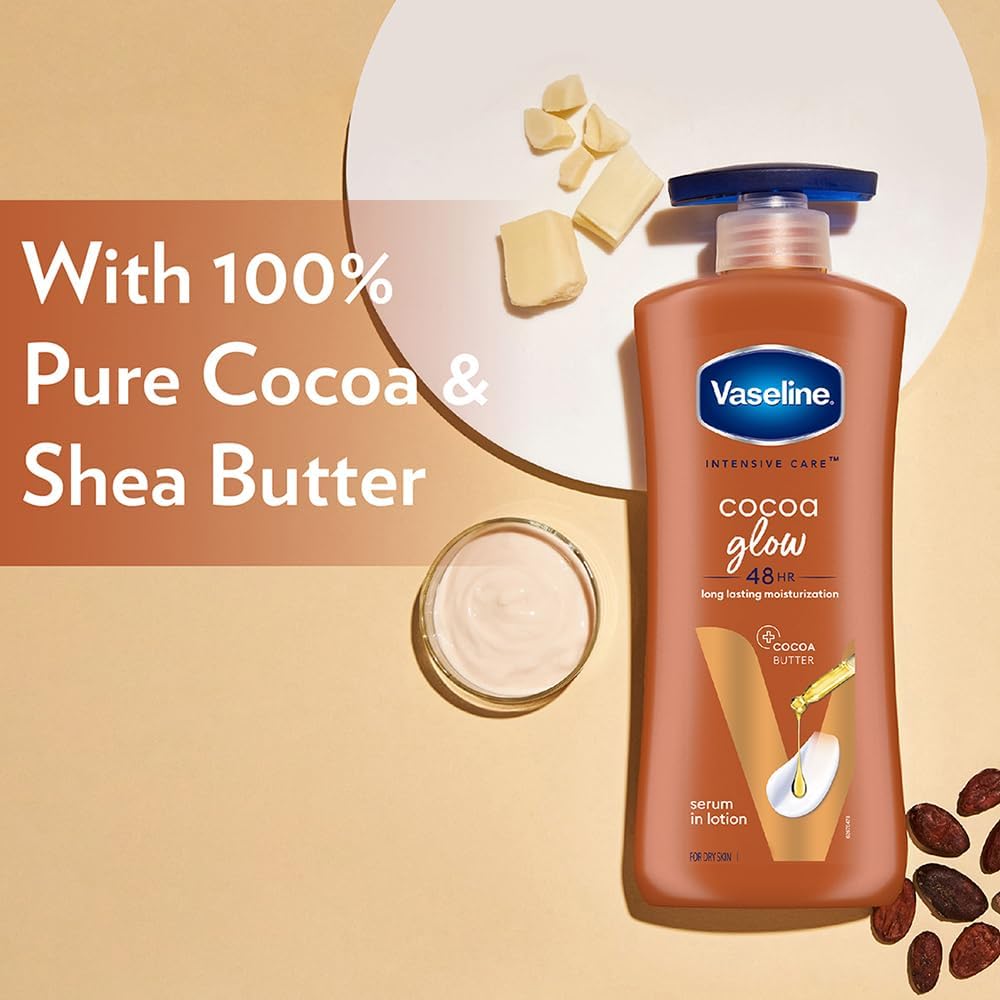 Vaseline Intensive Care Cocoa Glow Serum-in-Lotion, 600ml, with Pure Cocoa & Shea Butter, 48Hr Moisturization