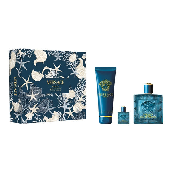 Versace Eros Gift Set 100ml EDP + 5ml EDP + 150ml Bath and Shower Gel