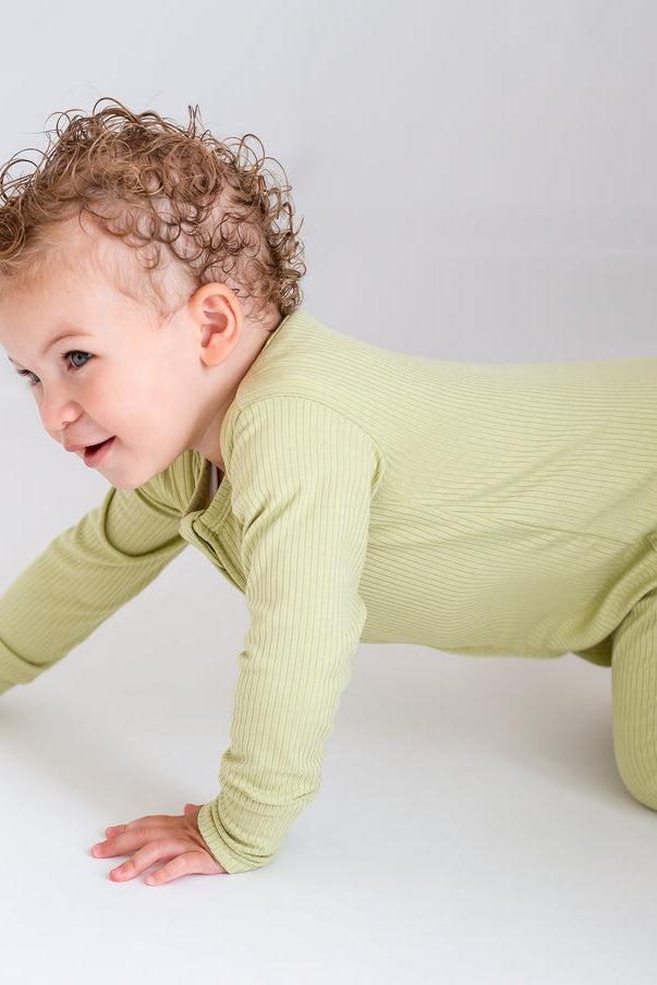 Green Ribbed Bamboo Zip Sleepsuit One Piece