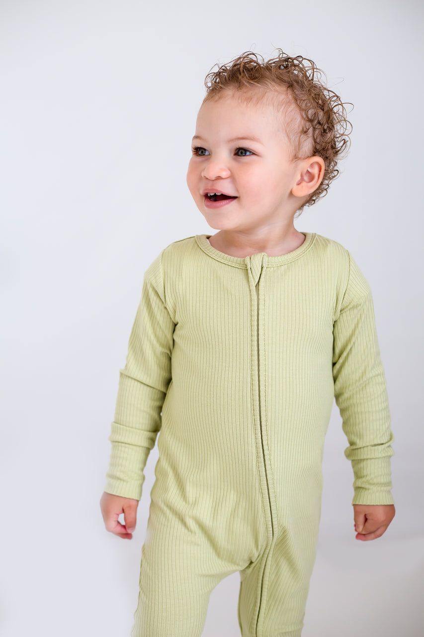 Green Ribbed Bamboo Zip Sleepsuit One Piece