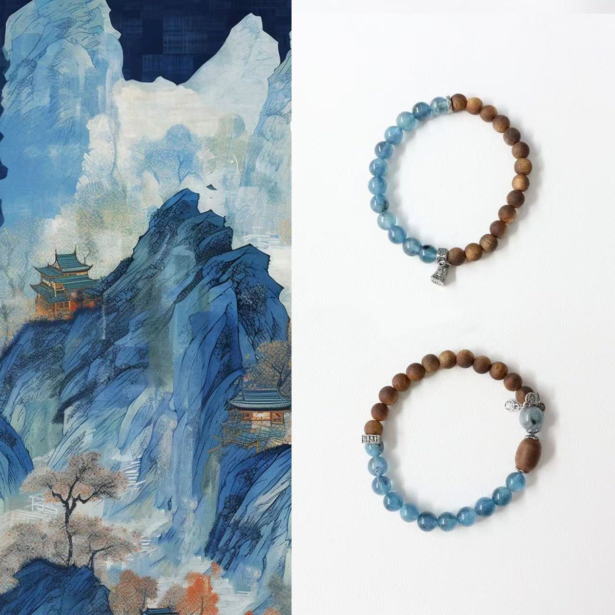 Jekira Aquamarine & Wood Beaded Bracelets